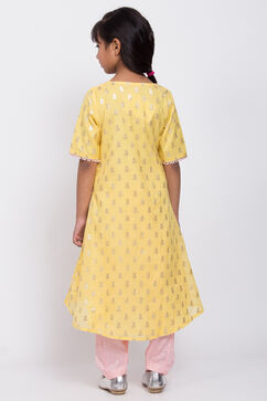 Yellow Poly Cotton A-Line Kurta Salwar Suit Set image number 4