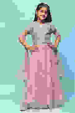 Green Cotton Tissue Blouse Tiered Lehenga & Net Dupatta image number 7