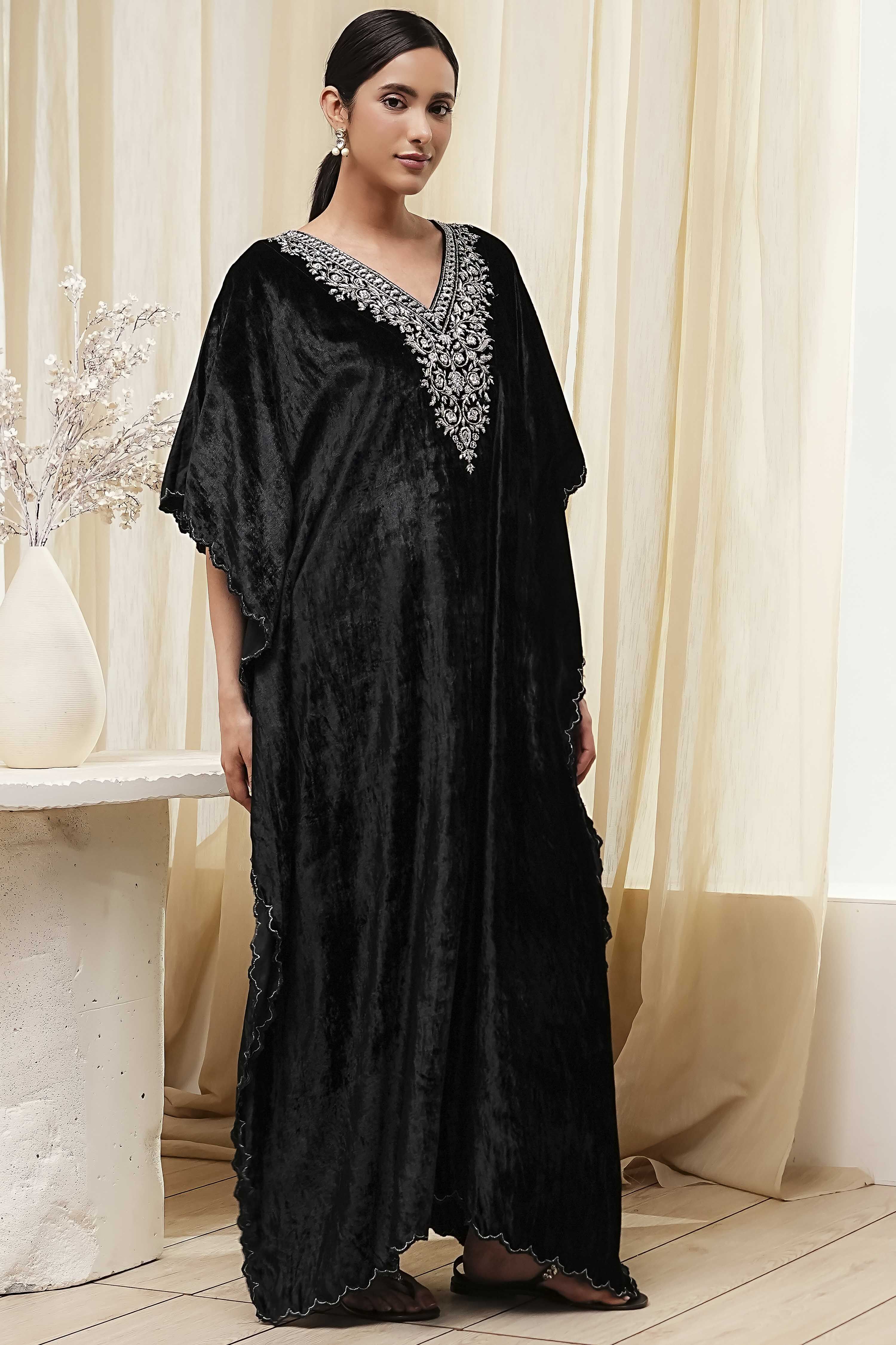 Black Viscose A-Line Suit Set image number 4