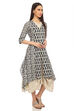 Off White And Navy Front Open Cotton Printed Dress image number 2
