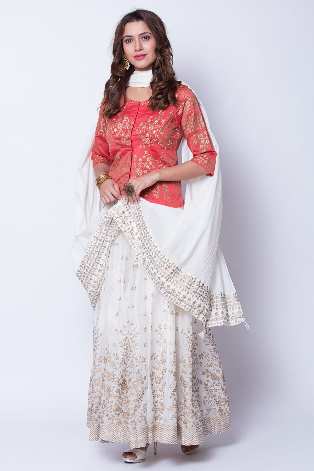 Off White Cotton Solid Dupatta image number 0