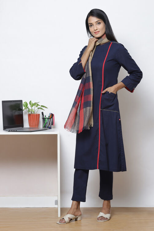 Navy Straight Cotton Fusion Wear 3 Piece Set image number 4