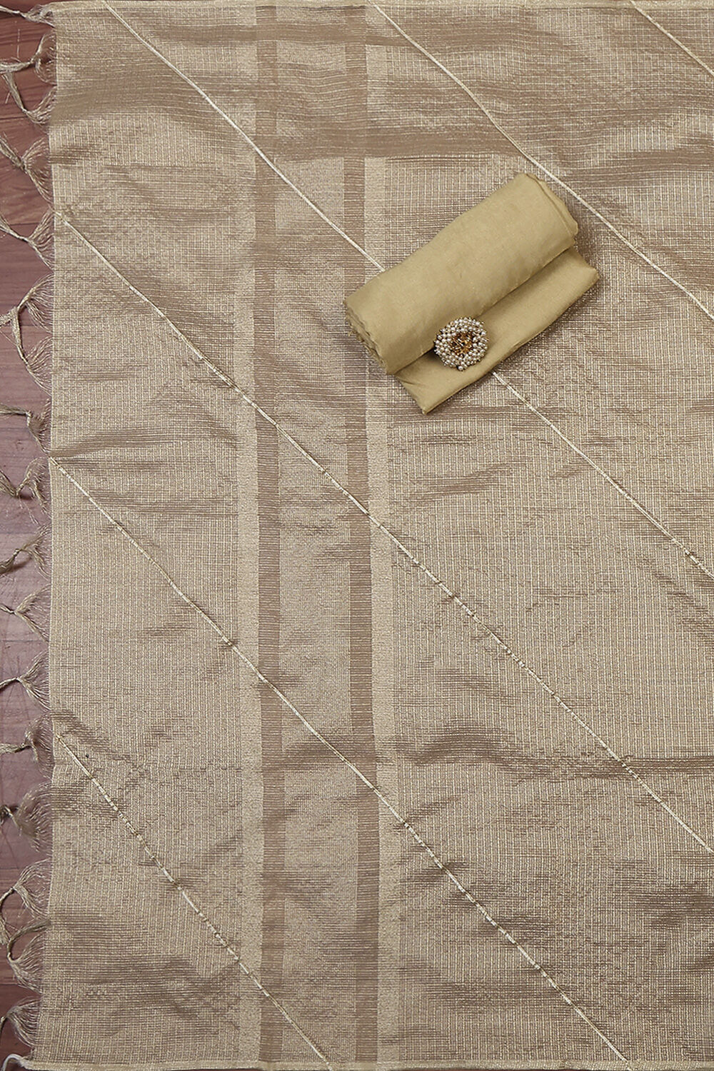 Beige Tissue Embroidered Unstitched Suit Set image number 3