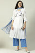 White Blue Cotton A-Line Kurta Palazzo Suit Set image number 8