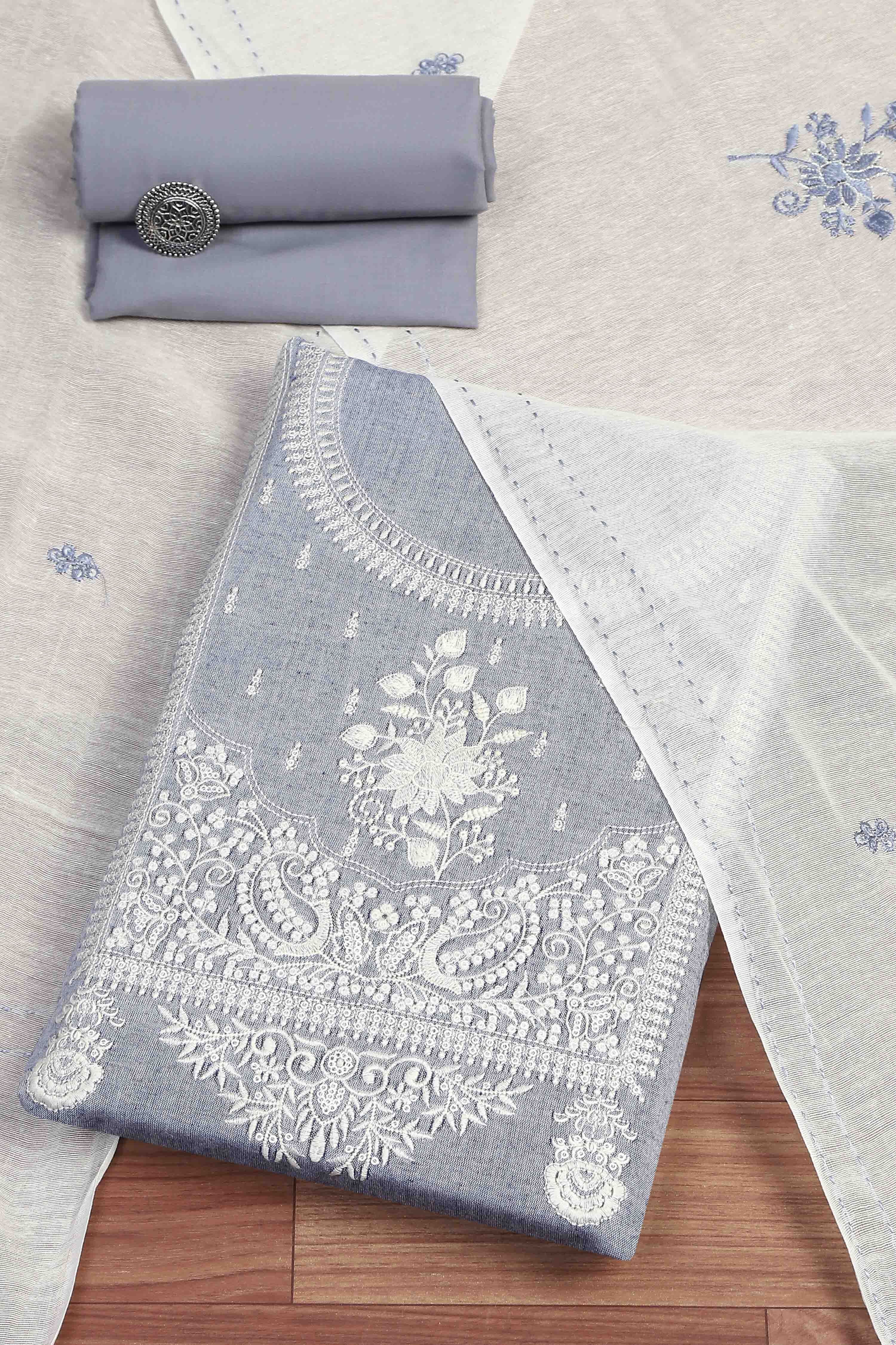 Blue Cotton Printed Unstitched Kurta Set image number 0