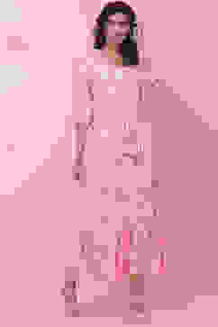 Pink Rayon Tiered Fusion Dress image number 3