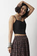 Black Cotton Fitted Strappy Crop Top image number 4