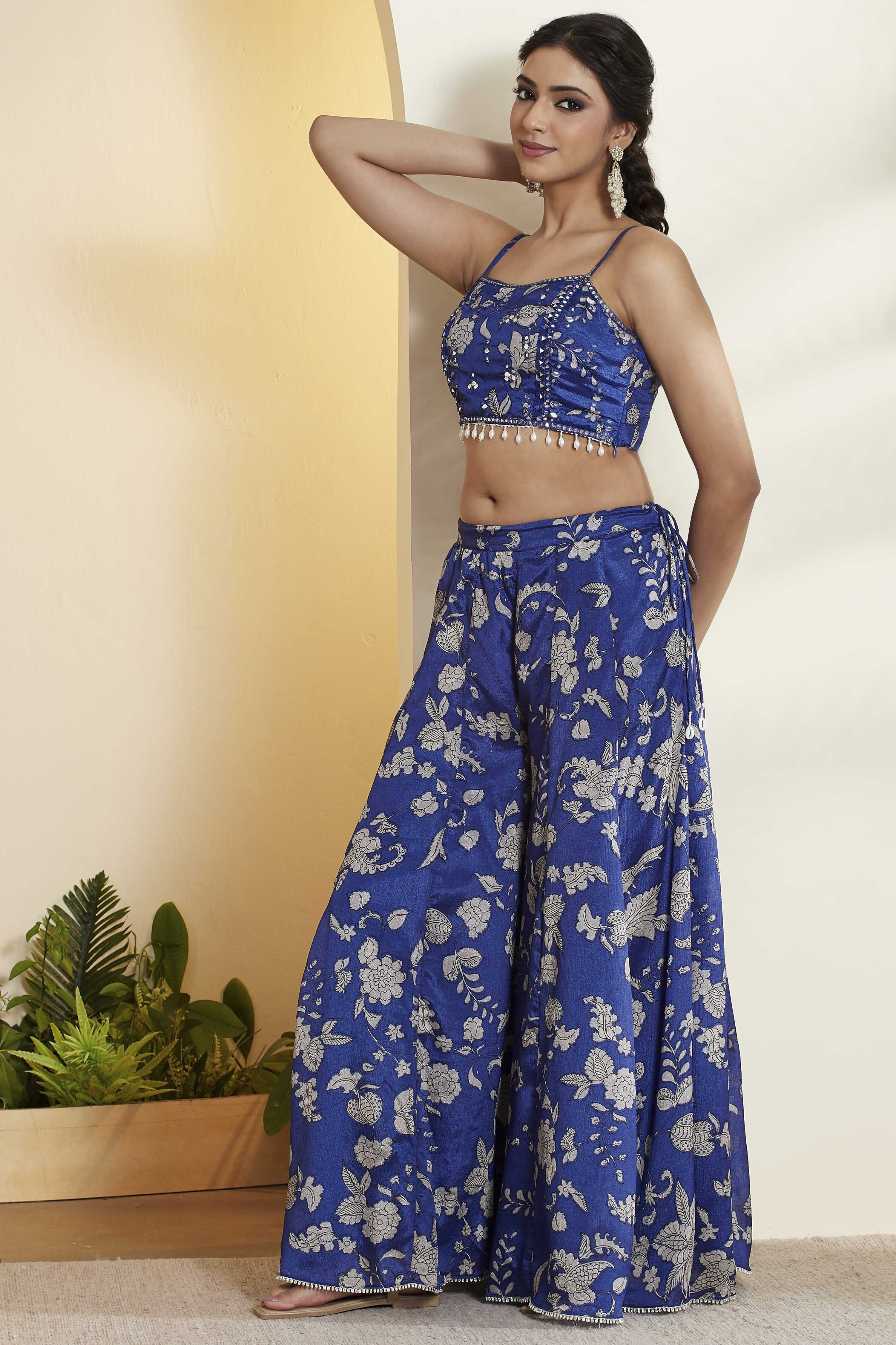 Bright Blue Polyester Straight Saree image number 8