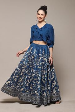 Blue Polyester Straight Kurta Skirt Suit Set image number 6