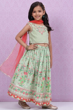 Chalky Green Poly Cotton Lehenga Set image number 5