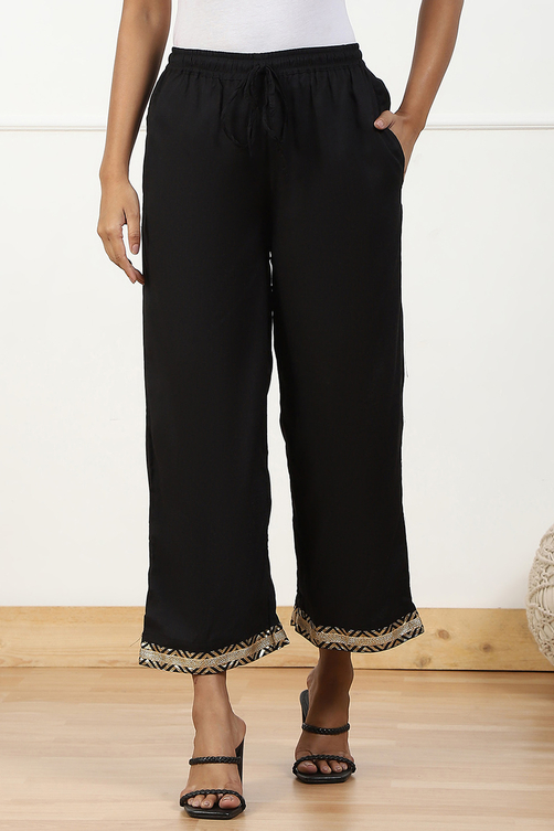 Black Polyester Palazzo Pants image number 4