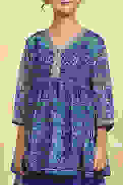 Blue Polyester Printed Gathered Sharara Suit Set image number 1