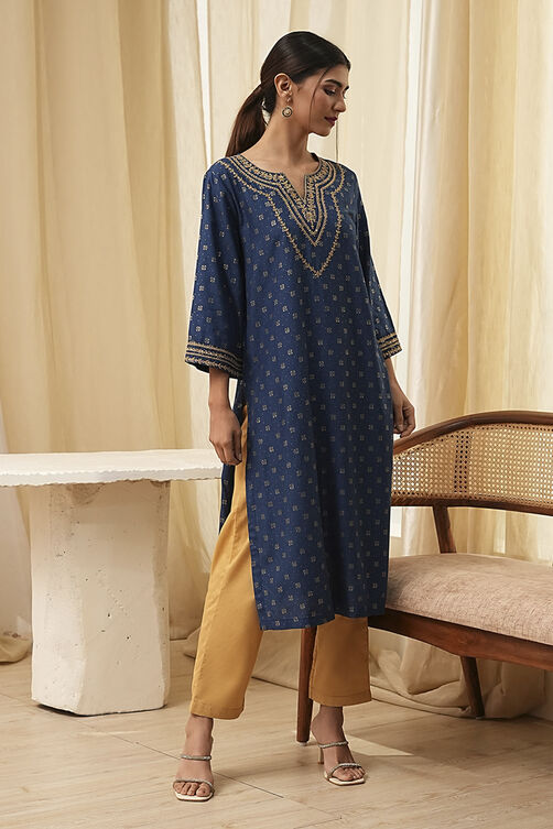 Cream-Colored Cotton Solid Regular Pants image number 0