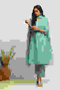 Powder Blue Solid Festive Straight Suit Set image number 6