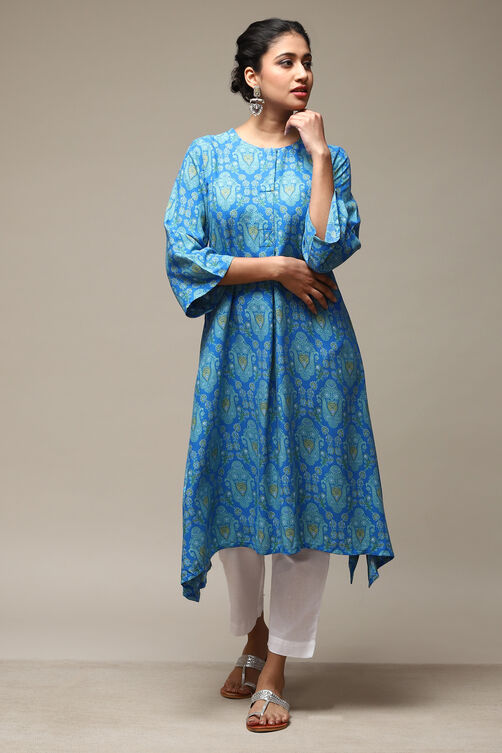 Blue Rayon Straight Printed Kurta image number 5