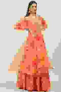 Orange Art Silk Cape Lehenga Set image number 6