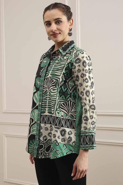 Black Cotton Printed Straight Shirt image number 2