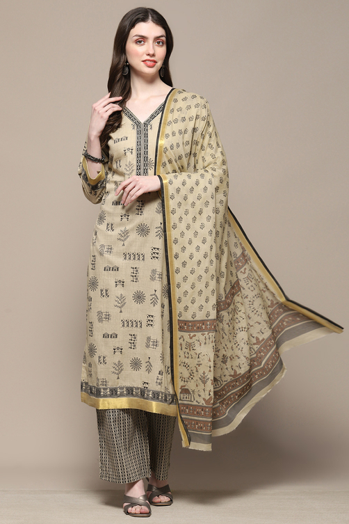 Grey Cotton African Screen Printed Unstitched Suit Set image number 8