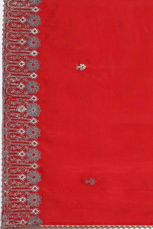 Red Banarasi Silk Machine Embroidered Unstitched Suit Set image number 3