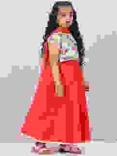 Orange & Turquoise Art Silk Lehenga Set image number 6