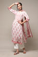 Peach Silk Blend Digital Print Unstitched Suit Set image number 6