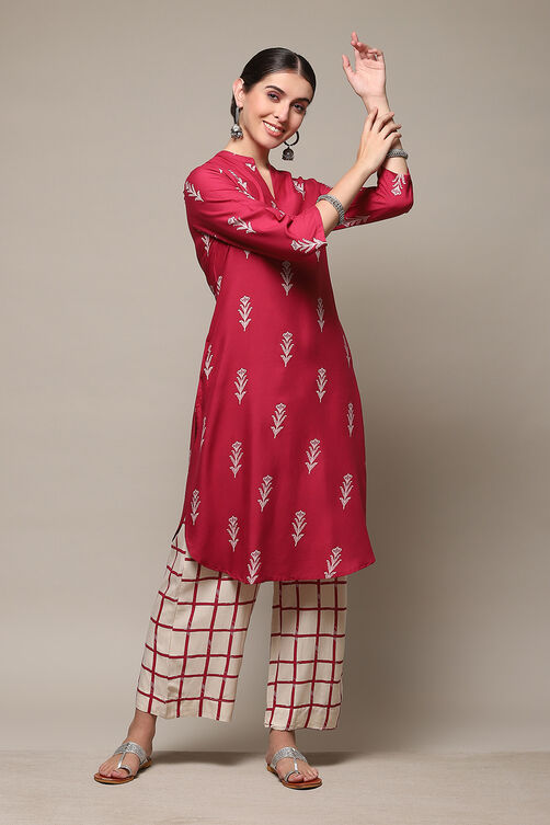 Plum Rayon Straight Kurta Palazzo Suit Set image number 0