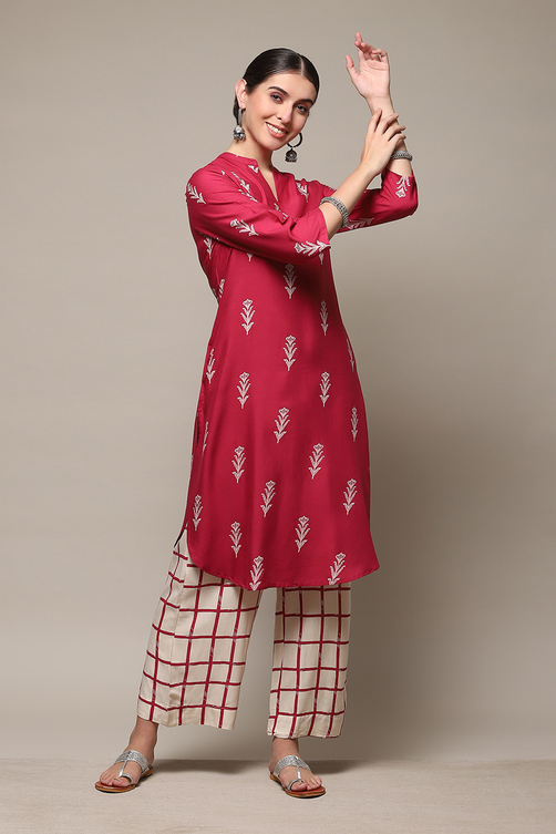 Terracotta Rayon Straight Kurta Pants Set image number 0