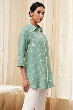 Green Printed High-Low Short Kurta image number 4