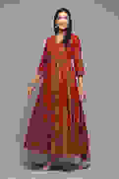 Red Cotton Flared Printed Dress image number 3