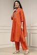 Orange Silk Straight Yarndyed Suit Set image number 3