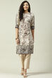 Beige LIVA Straight Printed Kurta image number 0