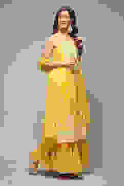 Yellow Art Silk Straight Kurta Garara Suit Set image number 4