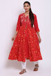 Red Cotton Double Layered Printed Kurta image number 0