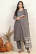Grey Modal Hand Embroidered Unstitched Suit Set image number 7