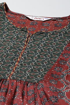 Maroon and Green Viscose Flared Kurta Palazzo Suit Set image number 1