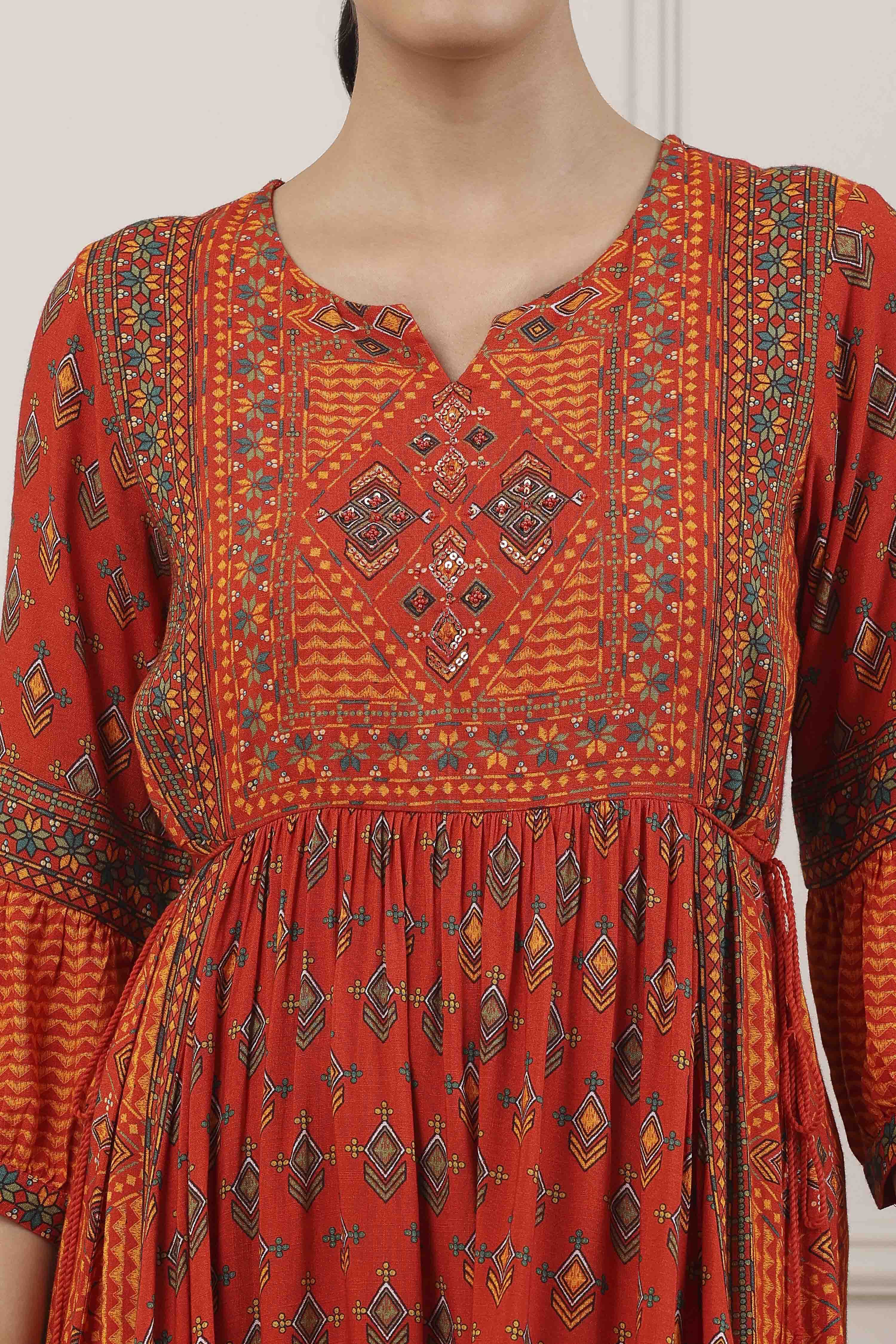 Rust Viscose Rayon Anarkali Dress image number 1