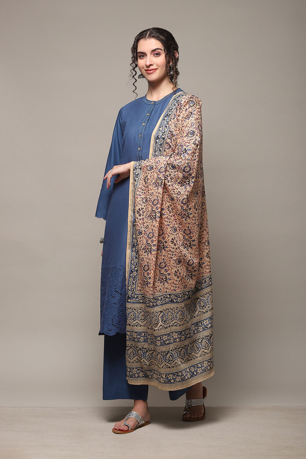 Black Cotton Straight Kurta Palazzo Suit Set image number 5