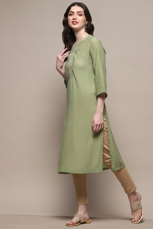 Pista Green Solid Straight Classic Kurta image number 2