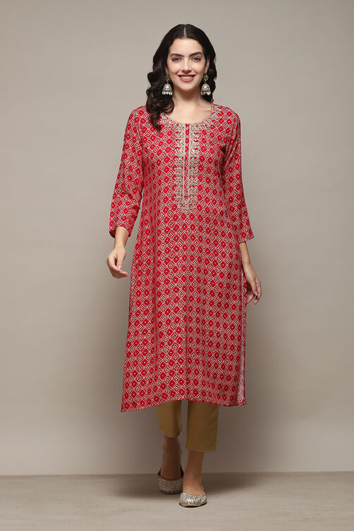 Pink Rayon Straight Printed Kurta image number 2