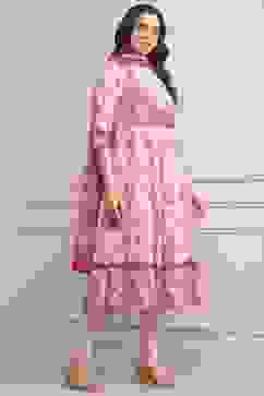 Light Pink Cotton Printed Anarkali Suit Set image number 5