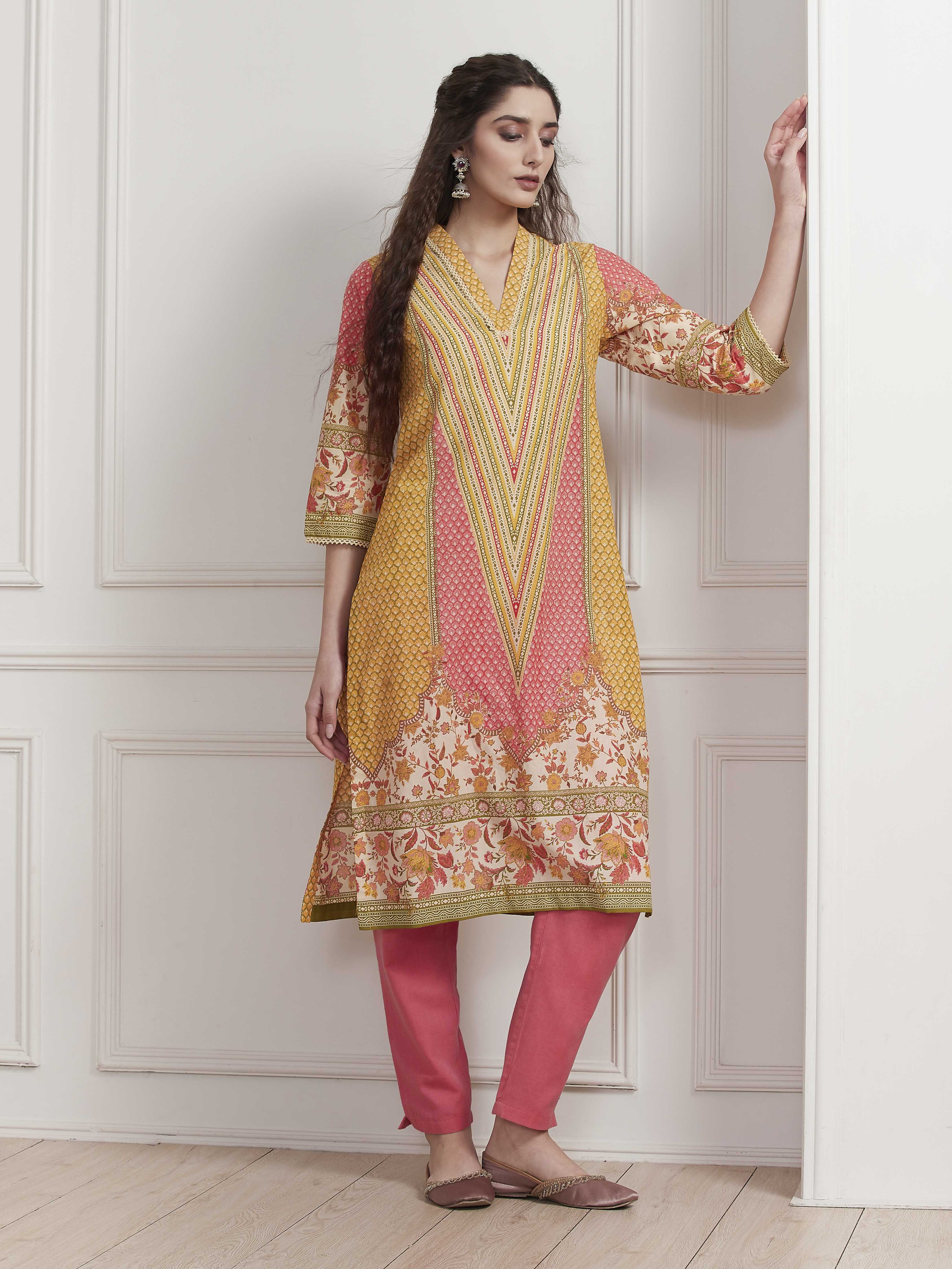 Red Cotton Printed Straight Kurta image number 0