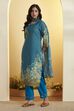 Turquoise Cotton Straight Printed Kurta Ankle Length Suit Set image number 3