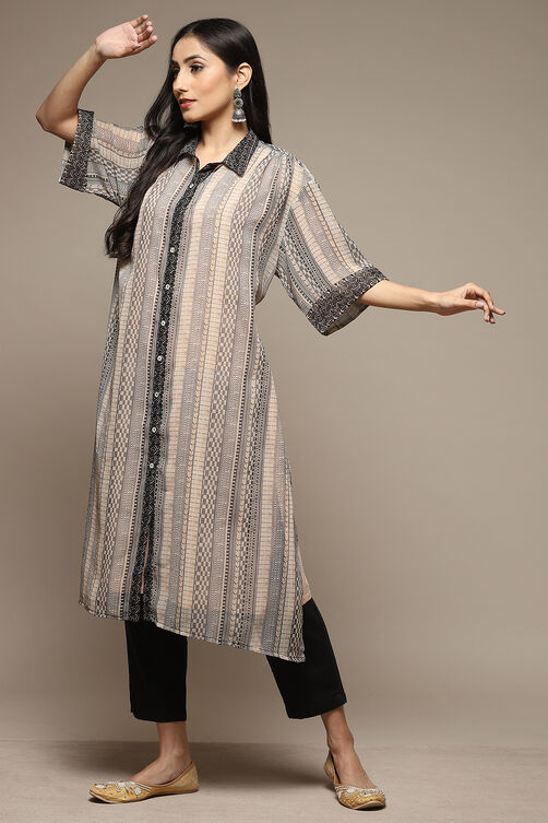 Beige & Black Cotton Blend Straight Printed Kurta image number 6