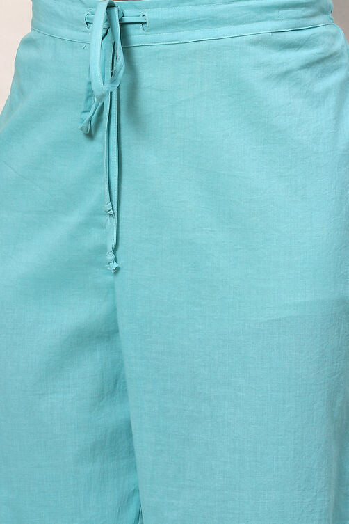 Blue Poly Cotton Straight Kurta Regular Pant Suit Set image number 3
