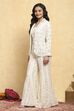 White Poly Georgette Embroidered Straight 3 Piece Set image number 3