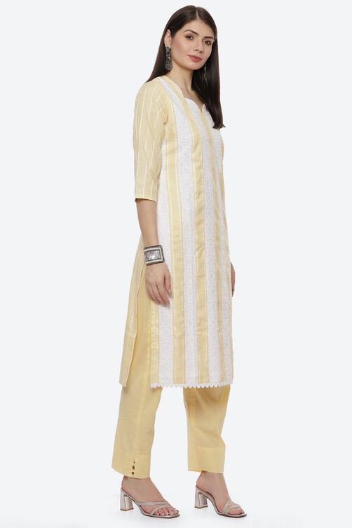 Yellow Cotton Unstitched Suit Set image number 5