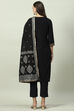 Black Poly Viscose A-Line Kurta Slim Pant Suit Set image number 4