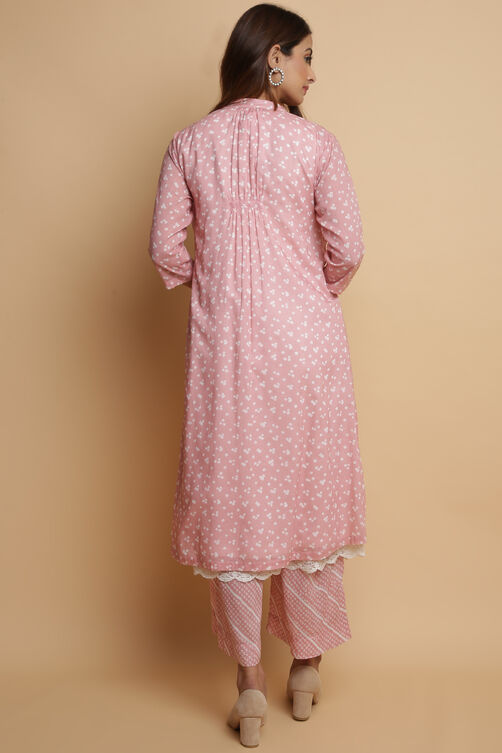 Dusky Pink Cotton Straight Kurta Palazzo Suit Set image number 8