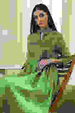 Green Yarn-Dyed Flared Kurta image number 1