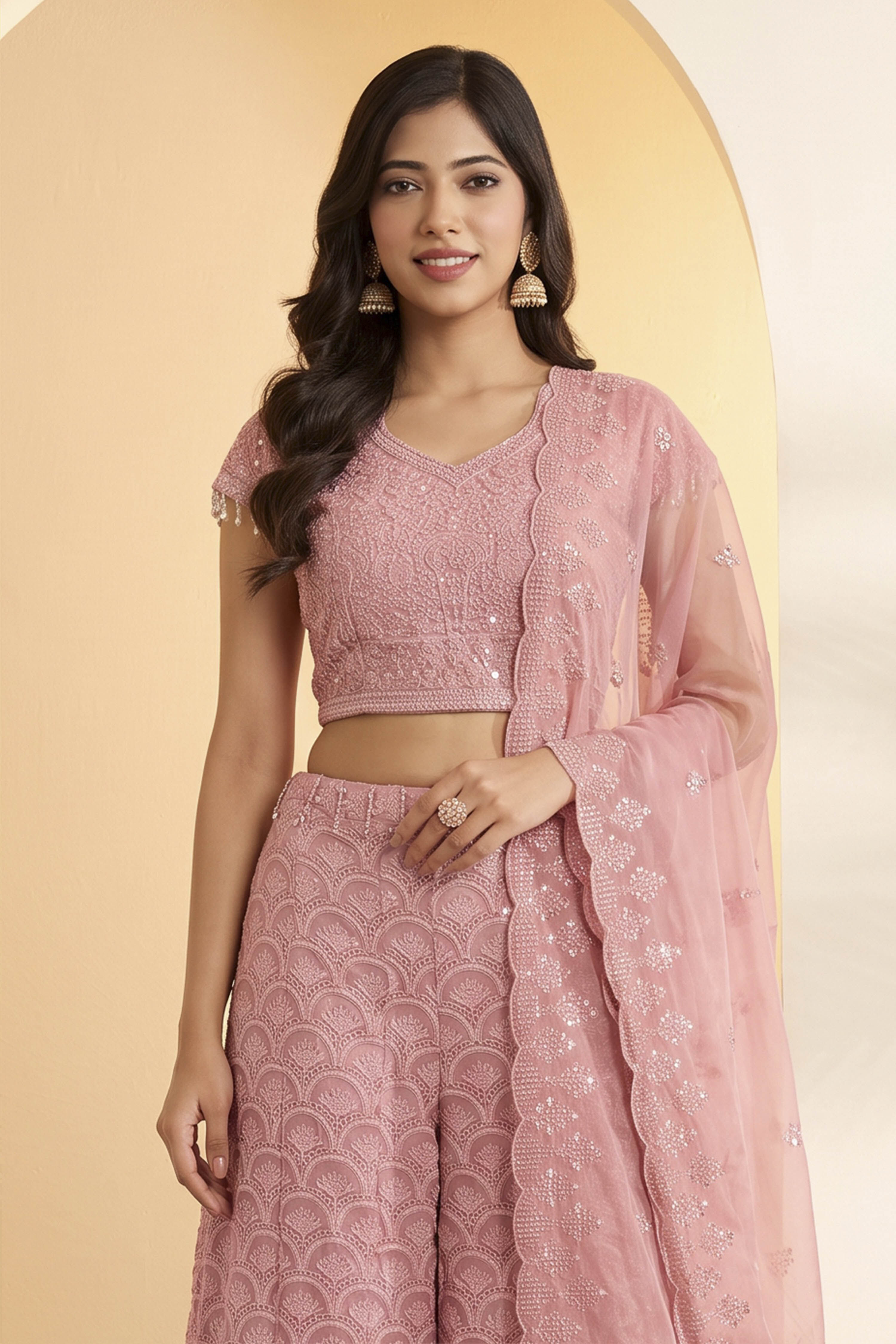Pink Polyester Straight Suit Set image number 1